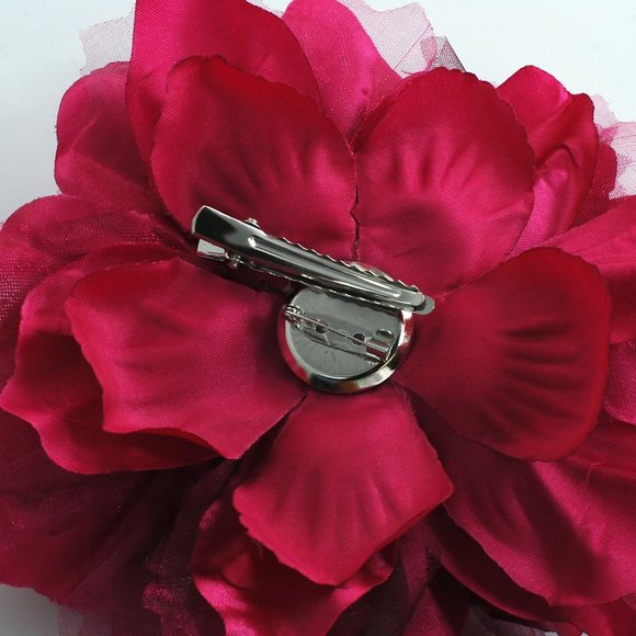 5-1/2" Large Fabric Flower Pin - Burgundy - Picture 2 of 2
